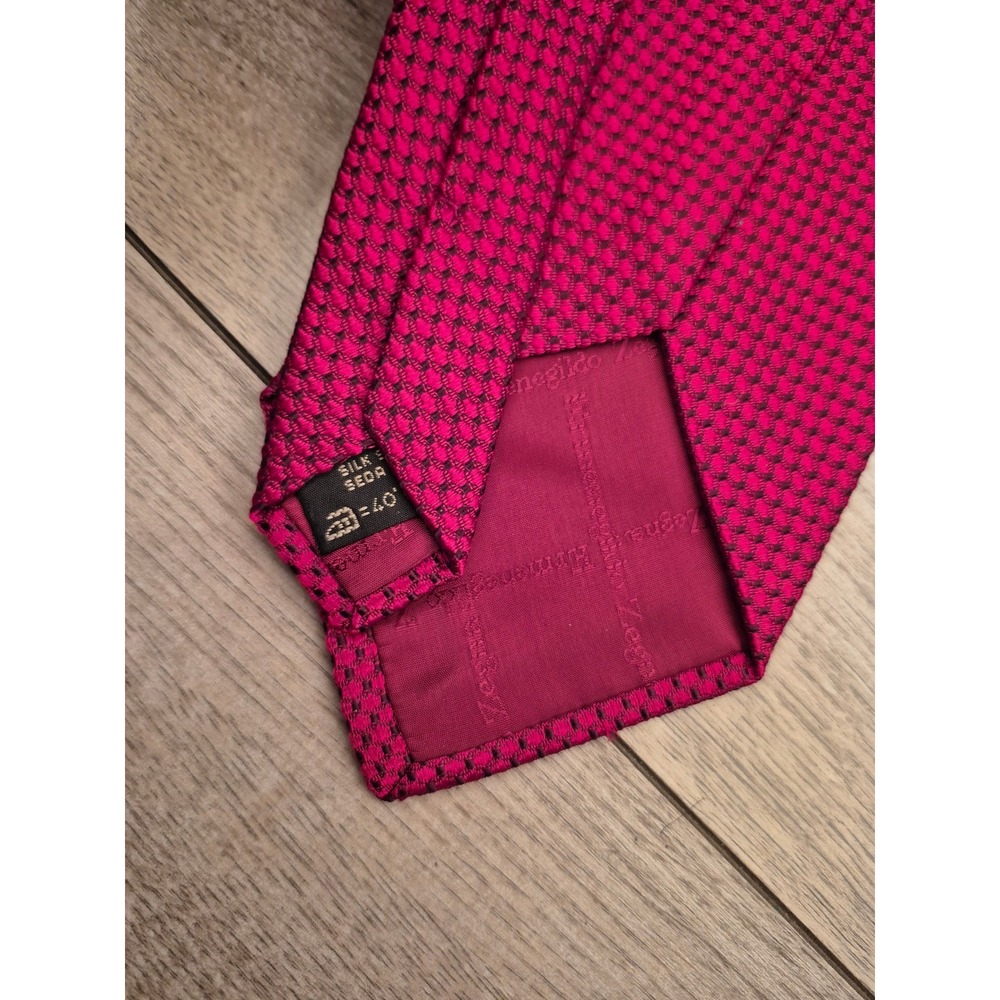 Ermenegildo Zegna Mens Metallic Red Pink Silk Diamond Weave Tie Italy VTG - Picture 5 of 6